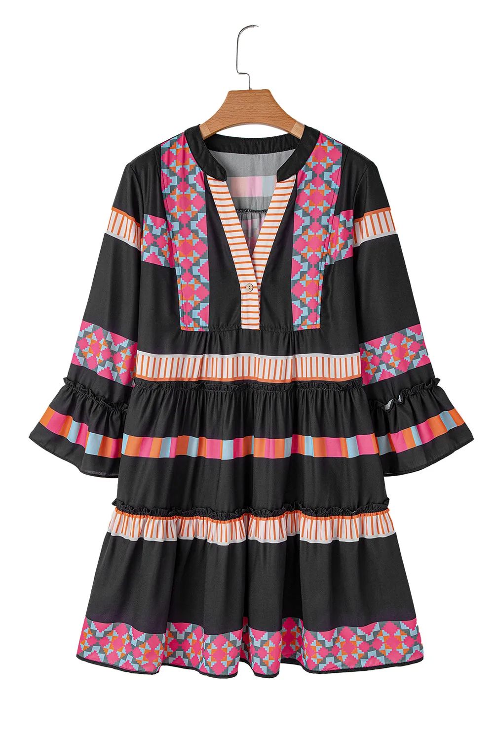 Vibrant Ruffle Sleeve Boho Dress for Effortless Style