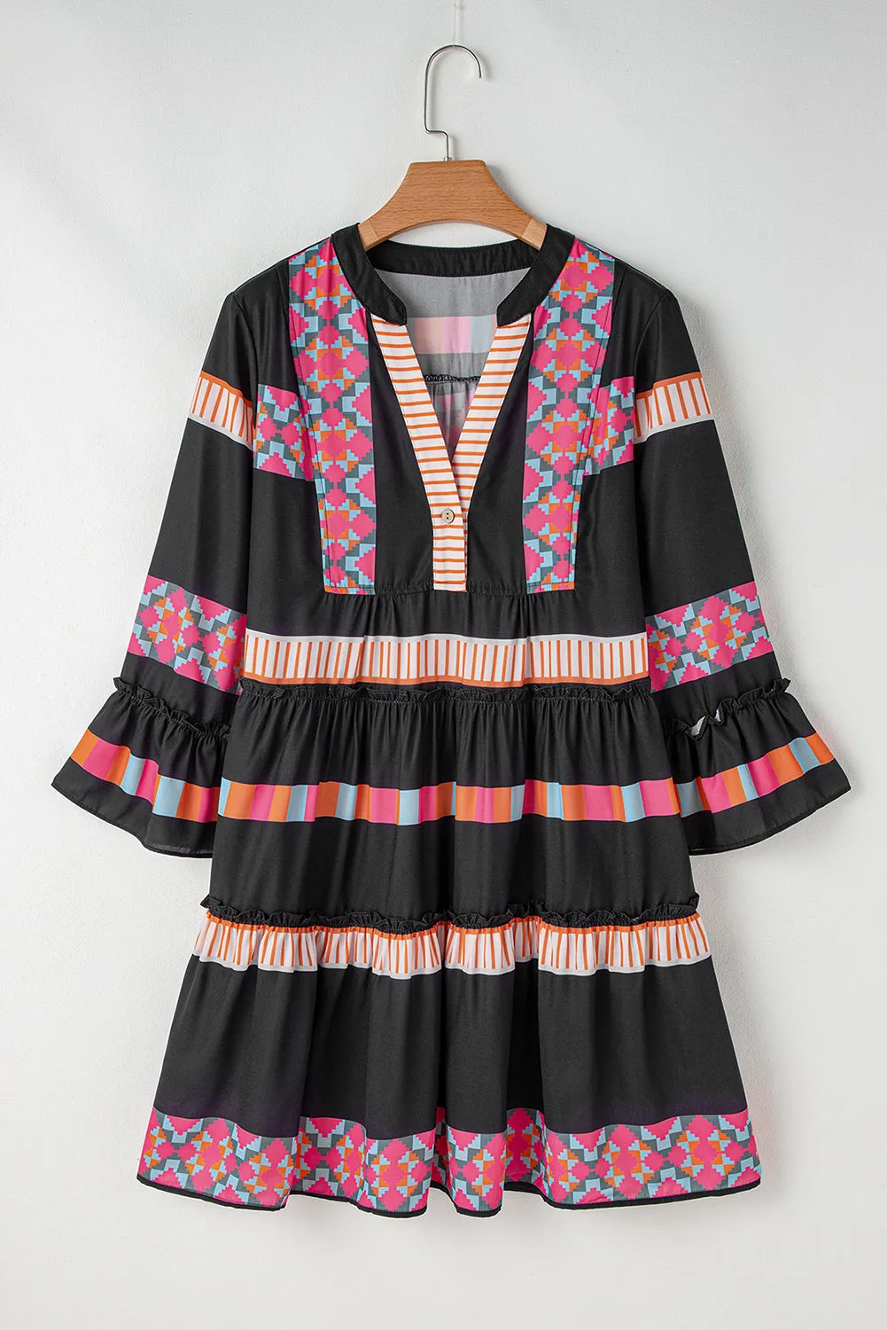 Vibrant Ruffle Sleeve Boho Dress for Effortless Style