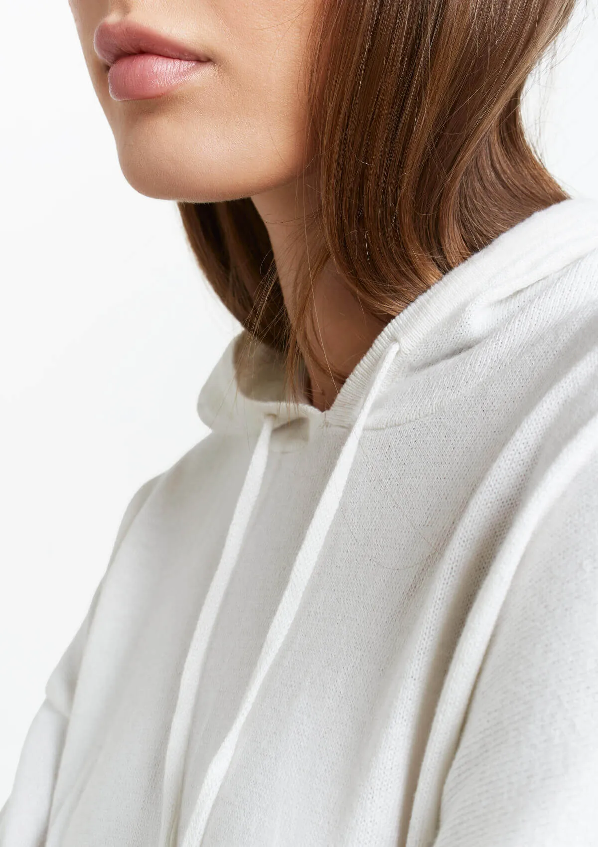 WHITE CASHMERE BLEND HOODED SWEATSHIRT