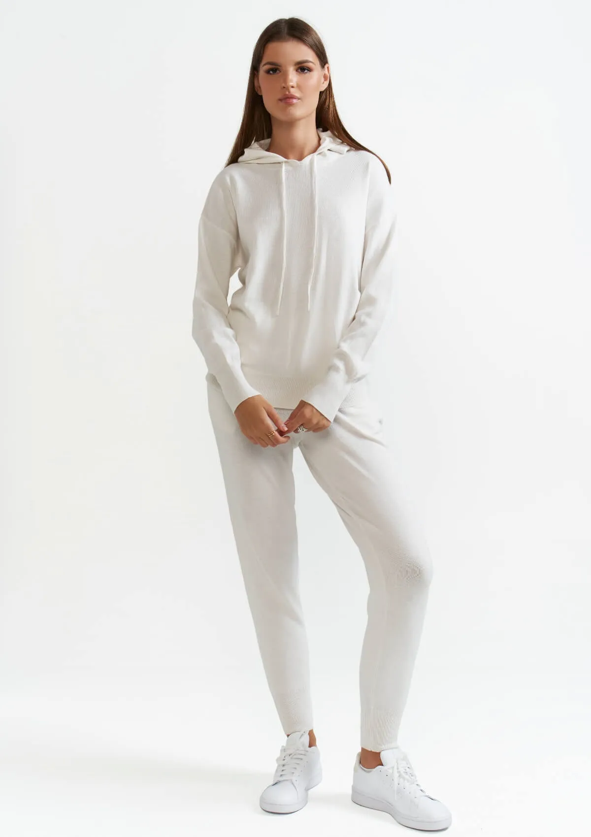 WHITE CASHMERE BLEND HOODED SWEATSHIRT