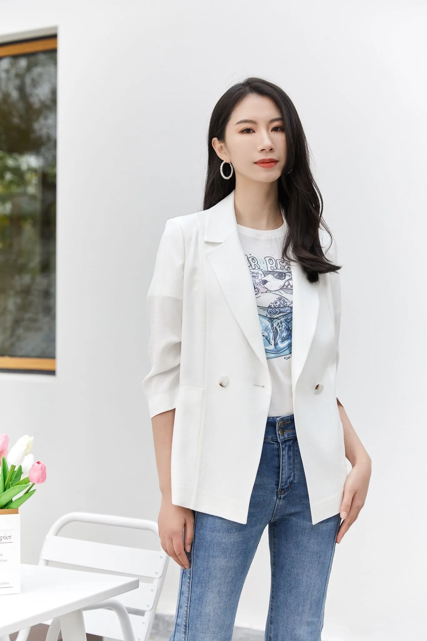 White Lapel Suit Blazer Jackets